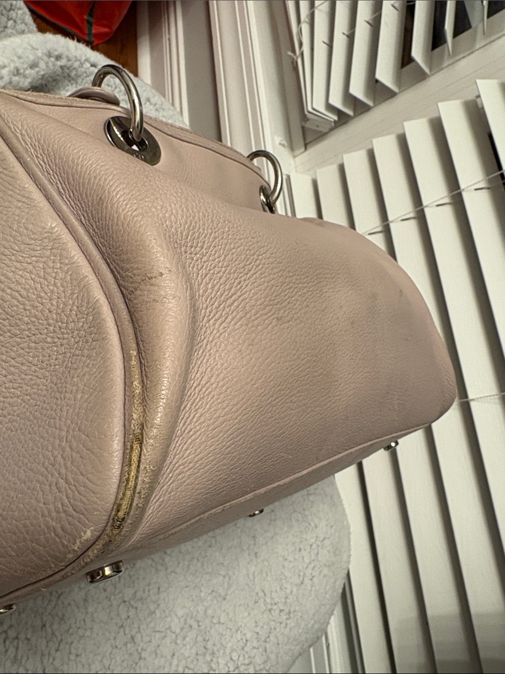 ⭐️Auth Christian Dior Pebbled Leather Boston Bowling Bag – Pale Blush Pink 2013 - Picture 13 of 17